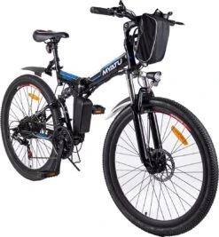 Myatu E-Bike 26-inch E-bike Voor Vrouwen En Mannen, Mountainbike Elektrische Fiets Met 36V 10.4AH Accu En Shimano 21 Versnellingen, 21 Versnellingen, Derailleur, 250 W-Zwart En Blauw -Fietswereld Verkoop 1111x1200