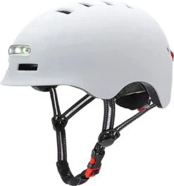 Fietshelm-Met Voor- En Achterlicht-Skatehelm -Maat-M-54 Tot 57cm-Helm Wit - LED Verlichting