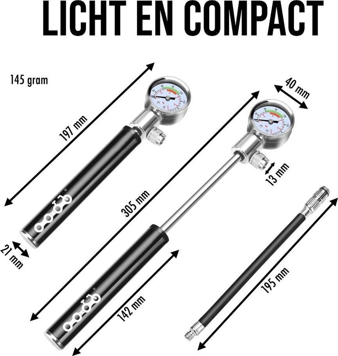 LHP Fietspomp Mini - Analoog Drukmeter - Inclusief Naaldventiel En Fietsbandreparatieset 5 LHP Fietspomp Mini - Analoog Drukmeter - Inclusief Naaldventiel En Fietsbandreparatieset - Afbeelding 3