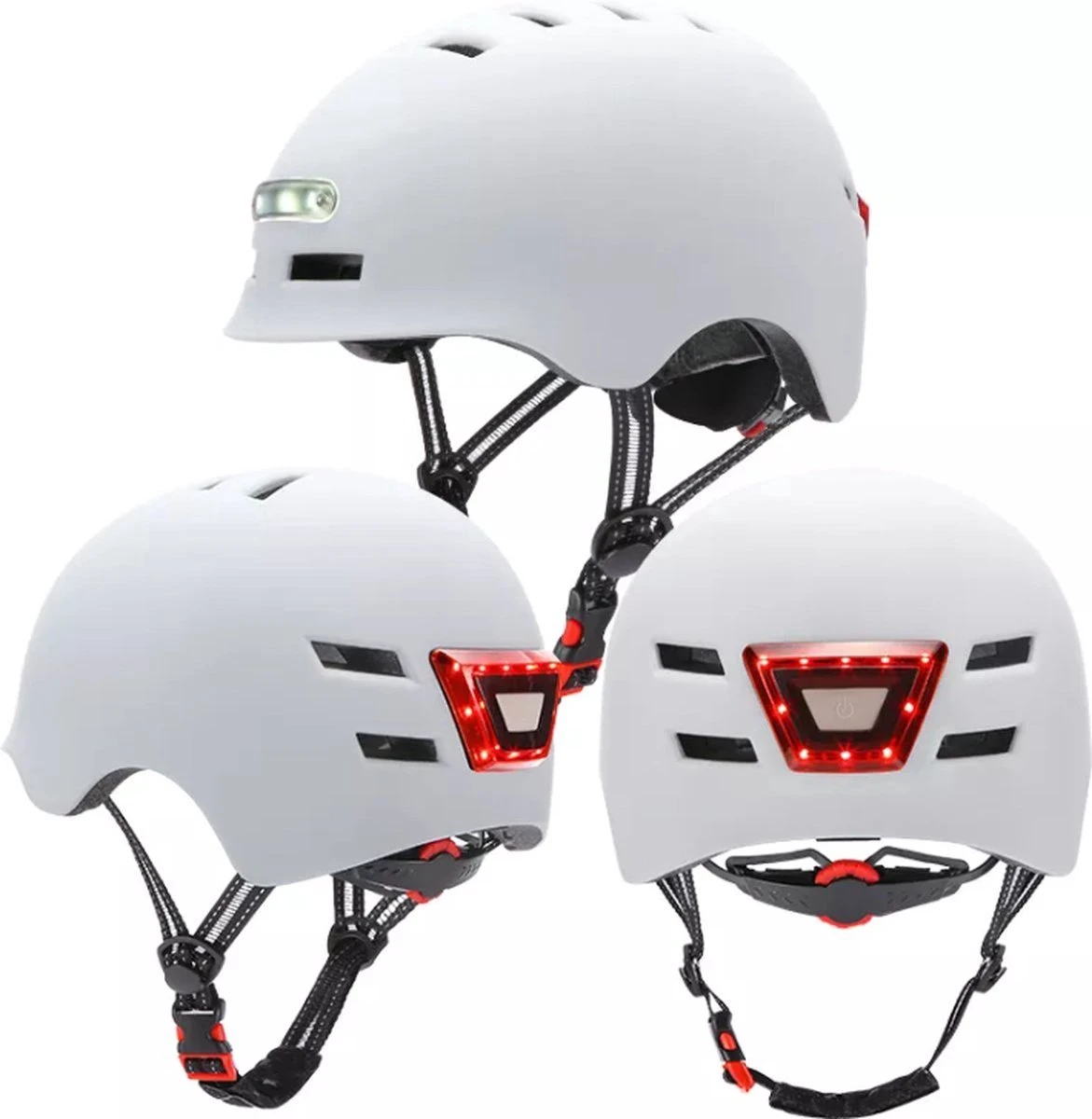 Fietshelm-Met Voor- En Achterlicht-Skatehelm -Maat-M-54 Tot 57cm-Helm Wit - LED Verlichting 9 Fietshelm-Met Voor- En Achterlicht-Skatehelm -Maat-M-54 Tot 57cm-Helm Wit - LED Verlichting - Afbeelding 7