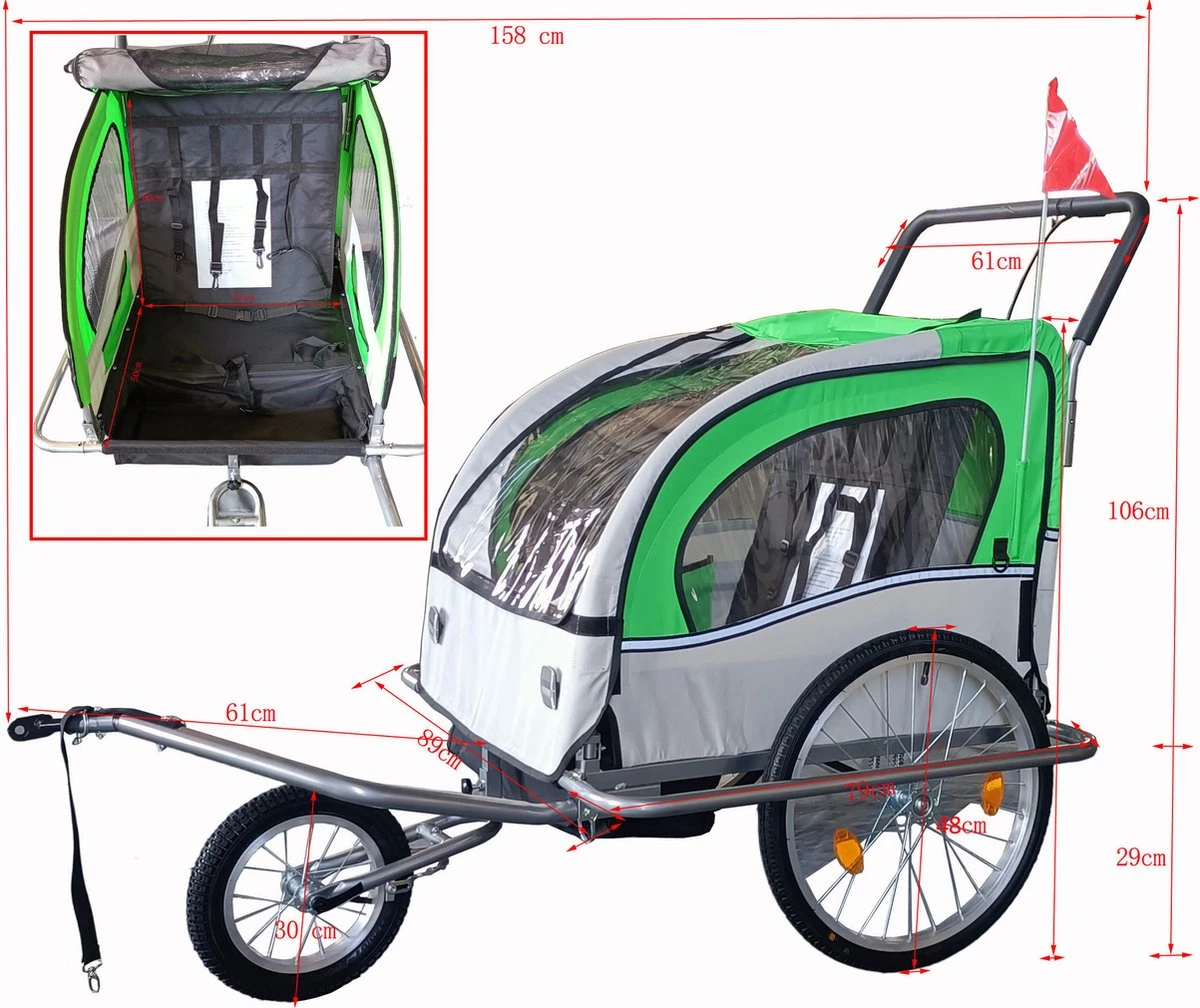 Fietskar Kind - Fietsaanhanger - Met Schokbreker - Rood 8 Fietskar Kind - Fietsaanhanger - Met Schokbreker - Rood - Afbeelding 6