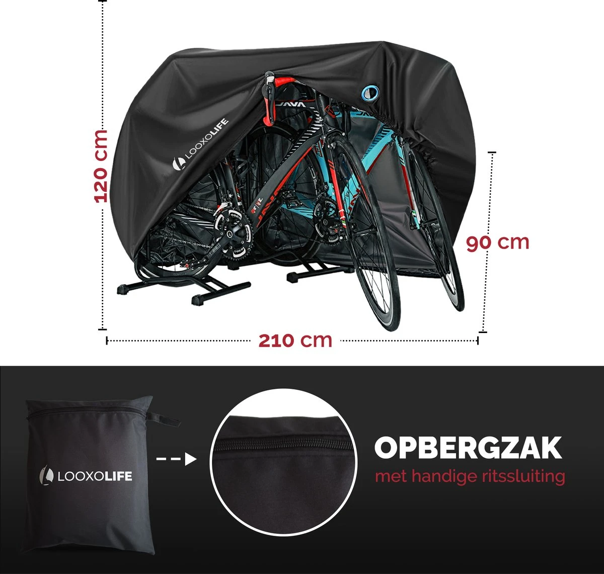 Merkloos Fietshoes - Voor 1 Fiets Of 2 Fietsen - Waterdicht - XXL - Ultra Sterk & Dik - Premium PU Coating - Met Opberghoes 8 Merkloos Fietshoes - Voor 1 Fiets Of 2 Fietsen - Waterdicht - XXL - Ultra Sterk & Dik - Premium PU Coating - Met Opberghoes - Afbeelding 6