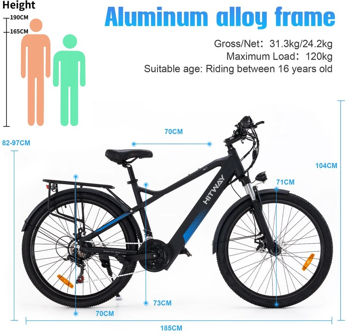 HITWAY 26" Elektrische Mountainbike, 35-70KM Power Assist-fietsen Voor Mannen En Vrouwen, 48V/7,5Ah/250W Krachtige E-bike 5 HITWAY 26" Elektrische Mountainbike, 35-70KM Power Assist-fietsen Voor Mannen En Vrouwen, 48V/7,5Ah/250W Krachtige E-bike - Afbeelding 3