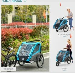HOMCOM 3-in-1 Kinderaanhanger Jogger Fietskar Voor 2 Kinderen Aluminium 440-018 -Fietswereld Verkoop 1200x1163 3