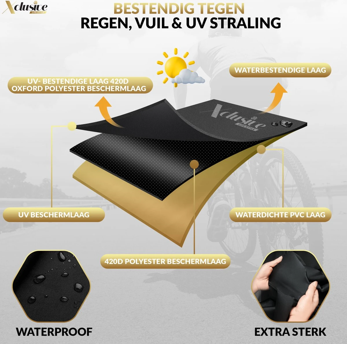 Xclusive-lifestyle® Fietshoes XXL - Universeel - 1 Of 2 Fietsen - Ultra Oxford 420D Zeer Sterk En Extra Dik - Bakfietshoes - Fietscover - Waterdichte PU Coating - Met Opbergtas En Zadelhoes 5 Xclusive-lifestyle® Fietshoes XXL - Universeel - 1 Of 2 Fietsen - Ultra Oxford 420D Zeer Sterk En Extra Dik - Bakfietshoes - Fietscover - Waterdichte PU Coating - Met Opbergtas En Zadelhoes - Afbeelding 3