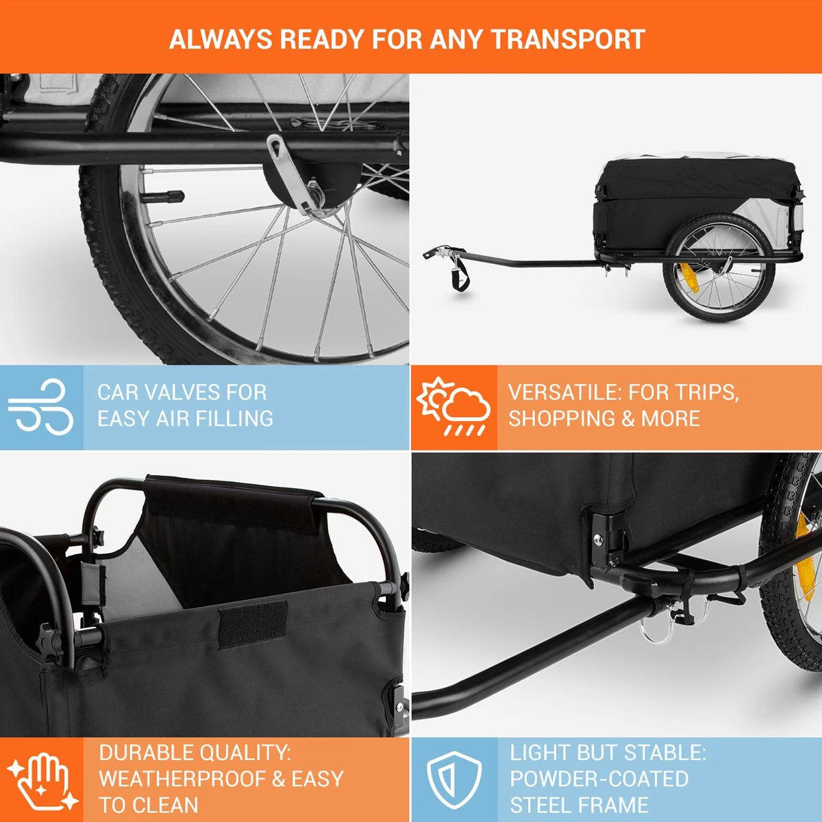 Mountee Rijwielaanhanger Trekker 130l 60kg Stalen Buis 5 Mountee Rijwielaanhanger Trekker 130l 60kg Stalen Buis - Afbeelding 3