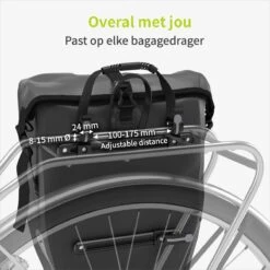 ACROPAQ Fietstas - Enkele, 25L, Waterdicht, Dragen Als Handtas En Schoudertas, Met Reflectoren - Ook Voor Elektrische Fietsen - Zwart -Fietswereld Verkoop 1200x1200 119