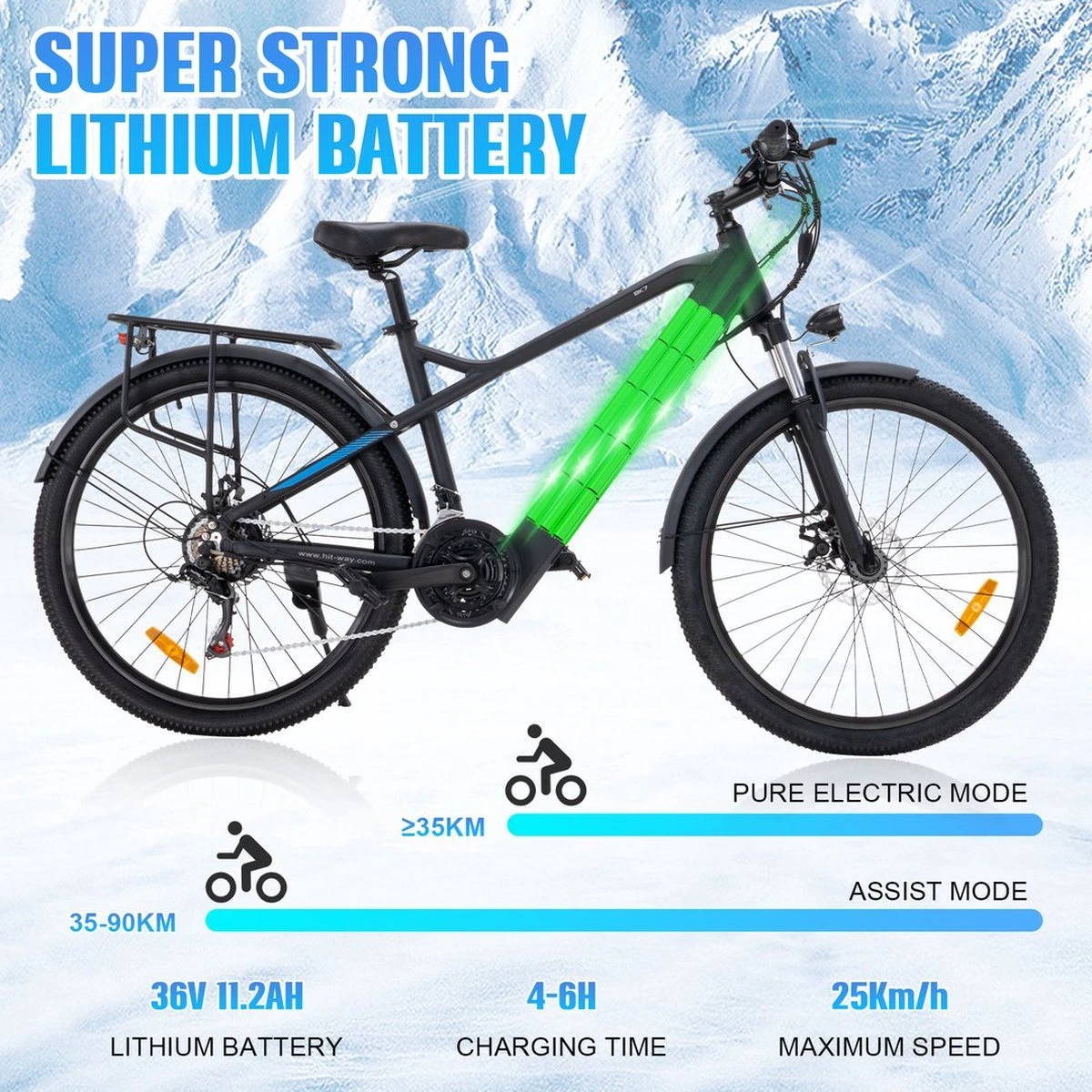HITWAY 26" Elektrische Mountainbike, 35-70KM Power Assist-fietsen Voor Mannen En Vrouwen, 48V/7,5Ah/250W Krachtige E-bike 4 HITWAY 26" Elektrische Mountainbike, 35-70KM Power Assist-fietsen Voor Mannen En Vrouwen, 48V/7,5Ah/250W Krachtige E-bike - Afbeelding 2