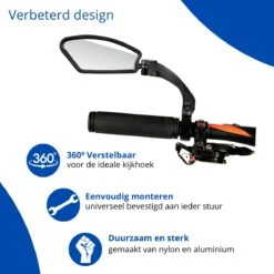 Fietsspiegel - Fietsspiegel Ebike - Links - Achteruitkijkspiegel - Fietsspiegel Op Stuur - Fiets Spiegel - Verstelbaar - Zwart - Stuurbevestiging - EJC Products -Fietswereld Verkoop 1200x1200 547