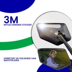 Beyond Gold - Fietsspiegel - Links - Reflectie Strip - E Step - Elektrische Fiets - Mountain Bike - Incl Grote Kijkhoek - Achteruitkijkspiegel - 360º Verstelbaar - Multifunctioneel - Incl Inbussleutel - Fiets Spiegel -Fietswereld Verkoop 1200x1200 556