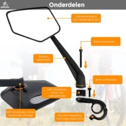 BikePro Verstelbare Fietsspiegel Set Incl. Reflectoren - Links & Rechts - Achteruitkijkspiegel Fiets - Geschikt Voor E Bike, Fiets, Motor, Step -Fietswereld Verkoop 1200x1200 558