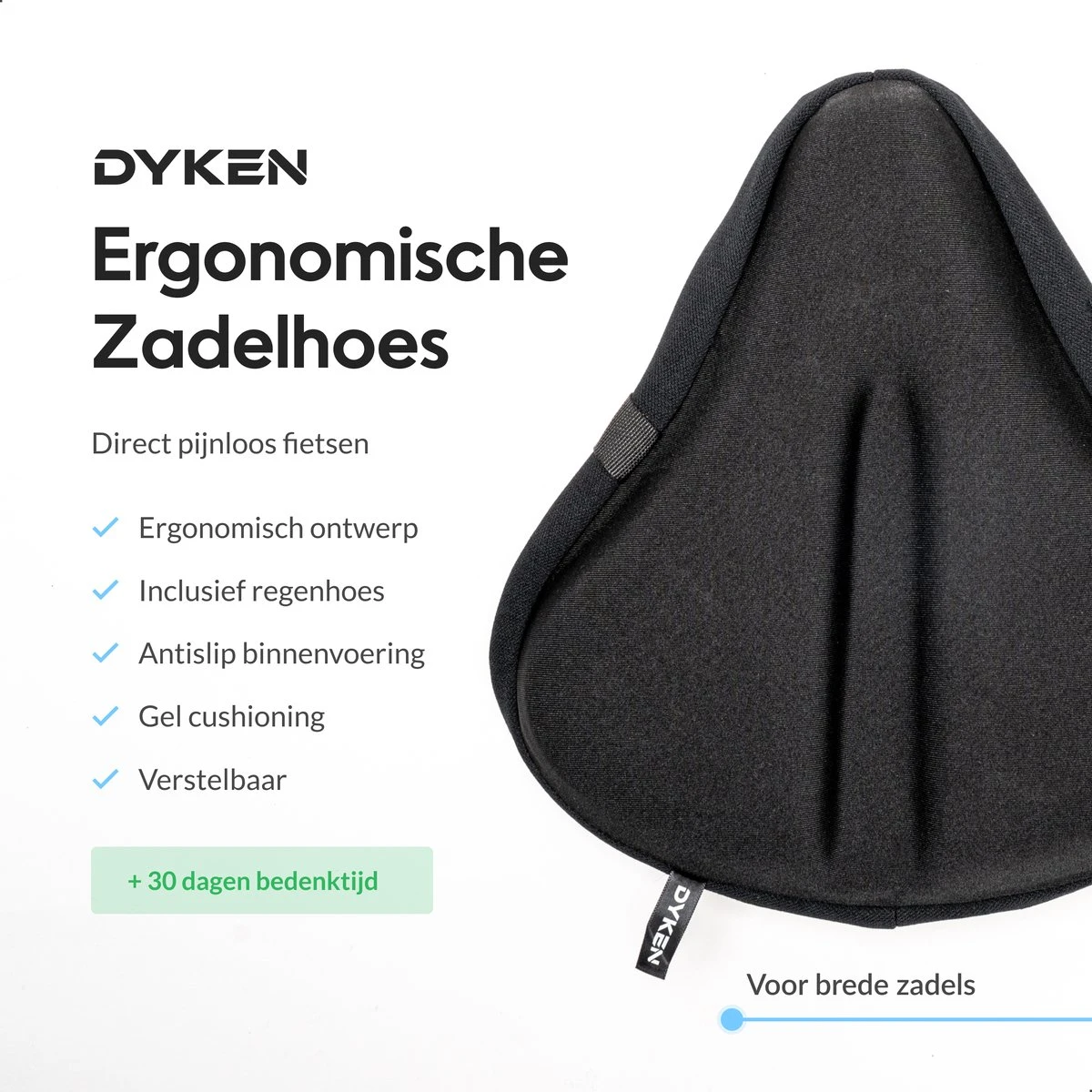 Dyken Zadelhoes Fiets Gel - Zadeldek - Universele Fietszadelhoes - Brede Zadels - Zwart 4 Dyken Zadelhoes Fiets Gel - Zadeldek - Universele Fietszadelhoes - Brede Zadels - Zwart - Afbeelding 2