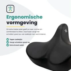 Voltano City XXXL Fietszadel – Unisex Extra Breed Fietszadel – Tegen Zadelpijn – 100% Waterdicht – Incl. Gratis Zadelstrop - Zwart -Fietswereld Verkoop 1200x1200 729
