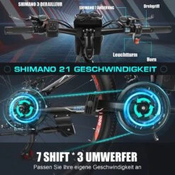 Myatu E-Bike 26-inch E-bike Voor Vrouwen En Mannen, Mountainbike Elektrische Fiets Met 36V 10.4AH Accu En Shimano 21 Versnellingen, 21 Versnellingen, Derailleur, 250 W-Zwart En Blauw -Fietswereld Verkoop 1200x1200 73