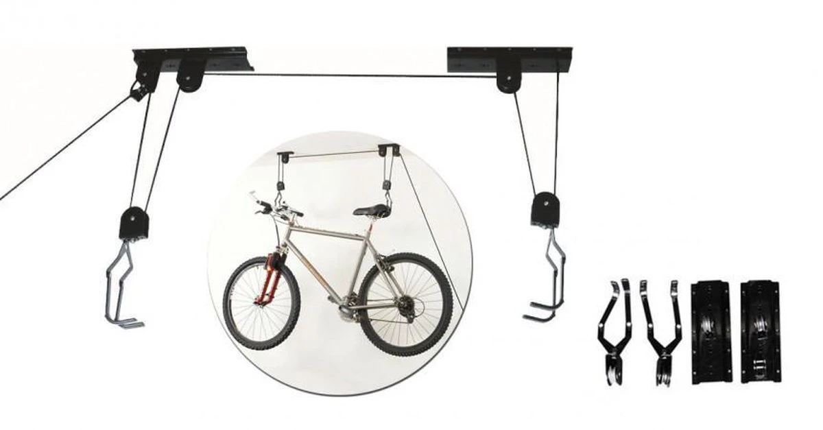 Merkloos Double Fietslift Ophangsysteem - Plafond Fietsbeugel Met Haken - Fietshaak Plafondlift Ophangbeugel - 2 Ophanghaken 4 Merkloos Double Fietslift Ophangsysteem - Plafond Fietsbeugel Met Haken - Fietshaak Plafondlift Ophangbeugel - 2 Ophanghaken - Afbeelding 2
