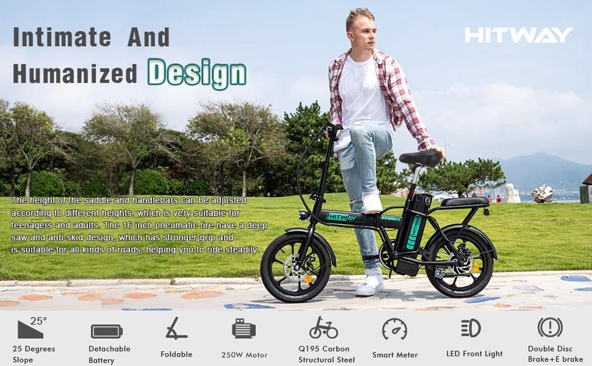 HITWAY E Bike Elektrische Fiets Vouwfiets, 36V/8.4Ah Batterij, 250W Motor, 25km/h, 35-70km, 16" City EBike Voor Heren En Dames 8 HITWAY E Bike Elektrische Fiets Vouwfiets, 36V/8.4Ah Batterij, 250W Motor, 25km/h, 35-70km, 16" City EBike Voor Heren En Dames - Afbeelding 6