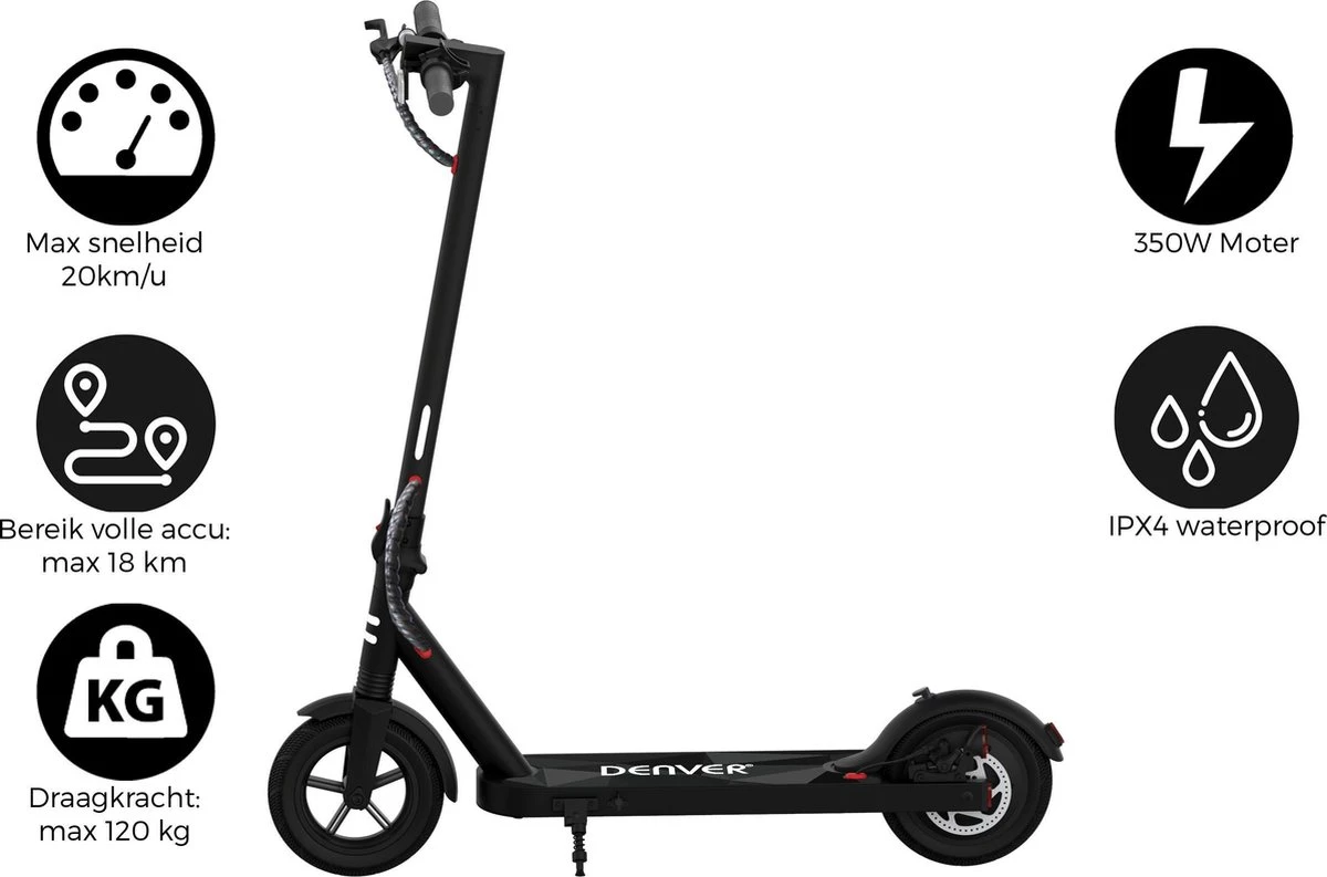 Denver Elektrische Step Volwassenen 20 Km/u - Tot 18km Actieradius - 350W - Inklapbaar - 8.5" Wielen - Aluminium Frame - LED Verlichting - SEL-85350 - Zwart 4 Denver Elektrische Step Volwassenen 20 Km/u - Tot 18km Actieradius - 350W - Inklapbaar - 8.5" Wielen - Aluminium Frame - LED Verlichting - SEL-85350 - Zwart - Afbeelding 2