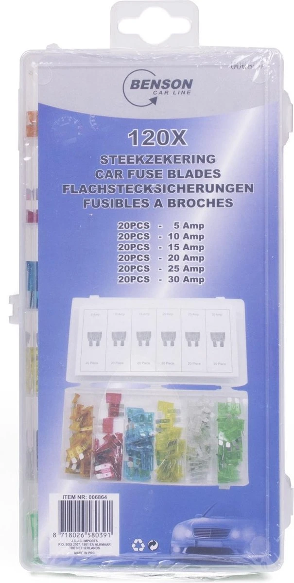 Benson Steekzekeringen Set - 120 Delig - Div Soorten AMP Zekeringen 4 Benson Steekzekeringen Set - 120 Delig - Div Soorten AMP Zekeringen - Afbeelding 2