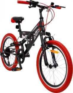 Amigo Fun Ride - Mountainbike 20 Inch - Voor Jongens En Meisjes - Met 7 Versnellingen - Zwart/Rood -Fietswereld Verkoop 954x1200